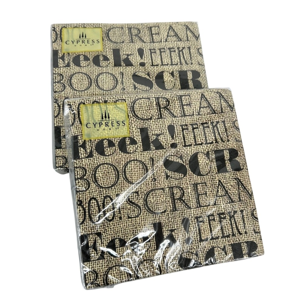 Cypress Home Halloween Napkins Cream Black Boo Scream 2-Packs